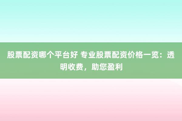 股票配资哪个平台好 专业股票配资价格一览：透明收费，助您盈利