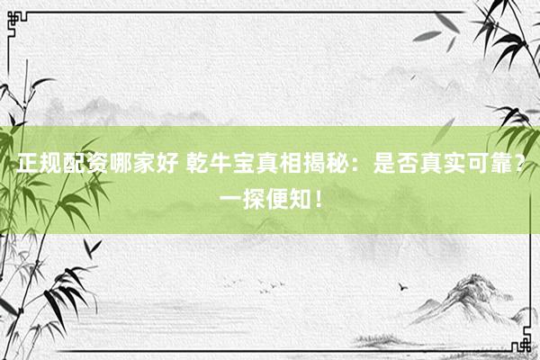 正规配资哪家好 乾牛宝真相揭秘：是否真实可靠？一探便知！