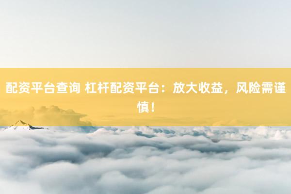配资平台查询 杠杆配资平台：放大收益，风险需谨慎！