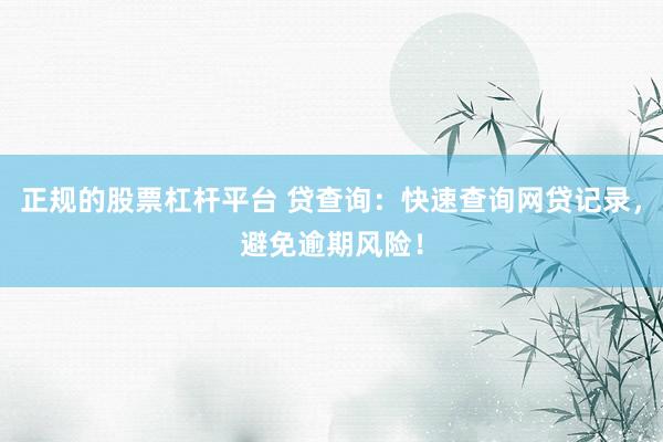 正规的股票杠杆平台 贷查询：快速查询网贷记录，避免逾期风险！