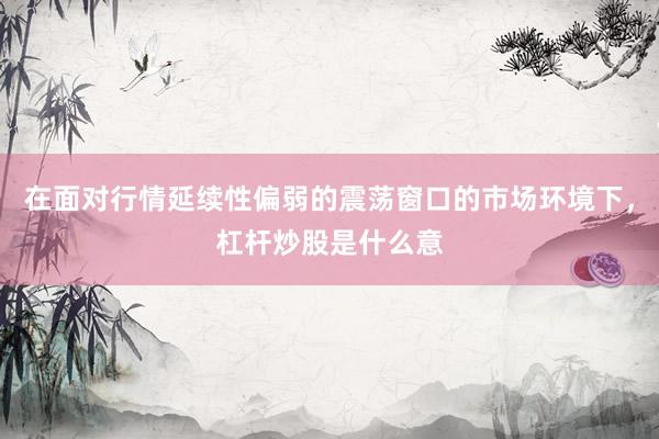 在面对行情延续性偏弱的震荡窗口的市场环境下，杠杆炒股是什么意