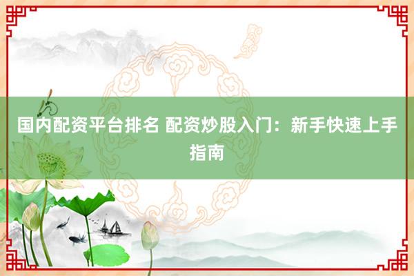 国内配资平台排名 配资炒股入门：新手快速上手指南