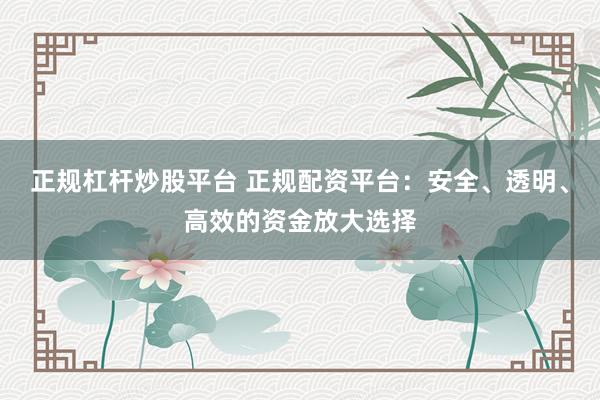 正规杠杆炒股平台 正规配资平台：安全、透明、高效的资金放大选择