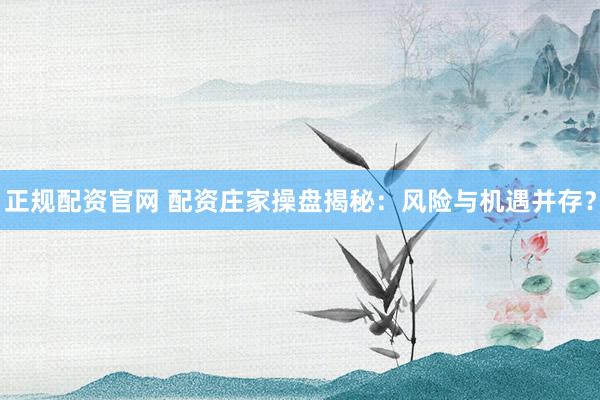 正规配资官网 配资庄家操盘揭秘：风险与机遇并存？