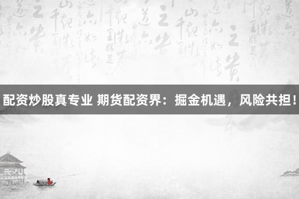 配资炒股真专业 期货配资界：掘金机遇，风险共担！
